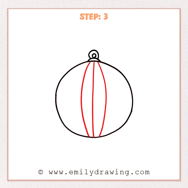 how to draw a disco ball - A disco ball outline with three vertical curved panel lines added down the center to show roundness.